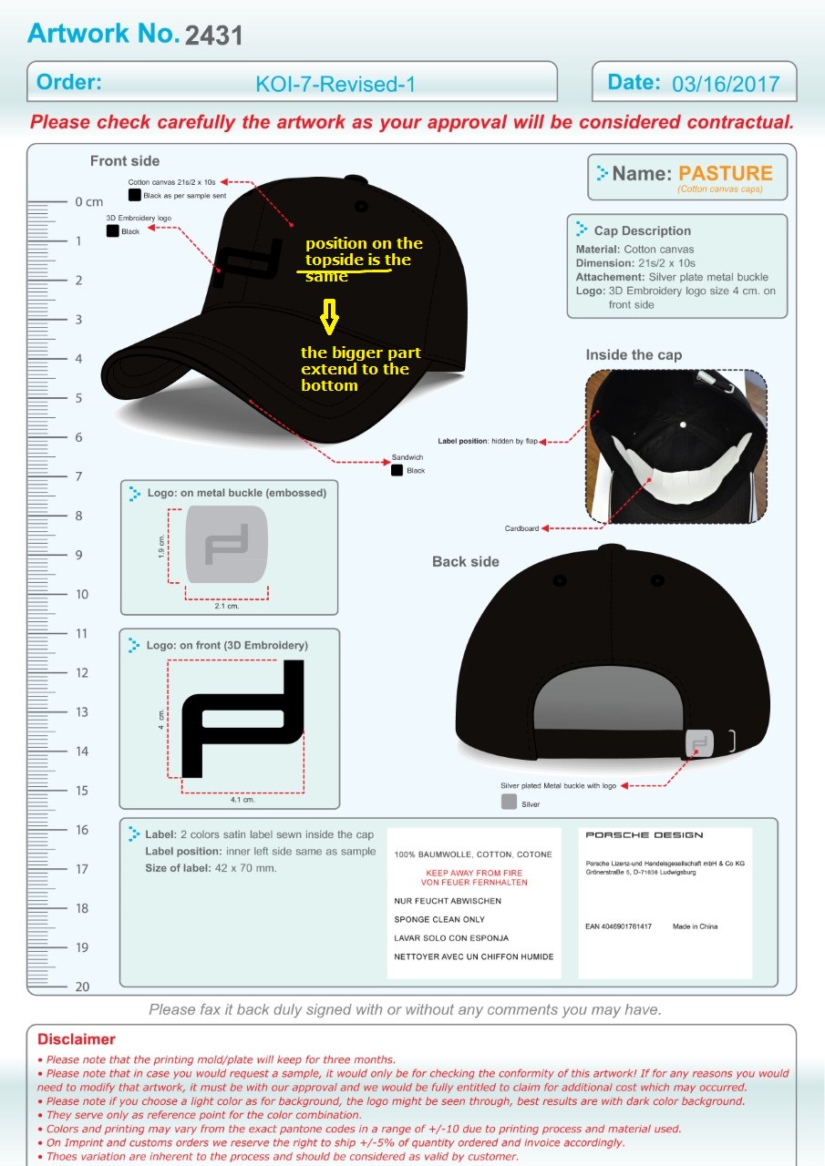 Detailed product specification artwork
